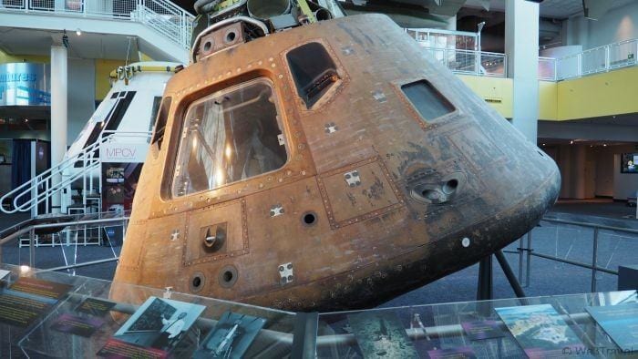 This Apollo capsule is one of four space vehicles that were used in or tested for space at the Virginia Air and Space Center.
