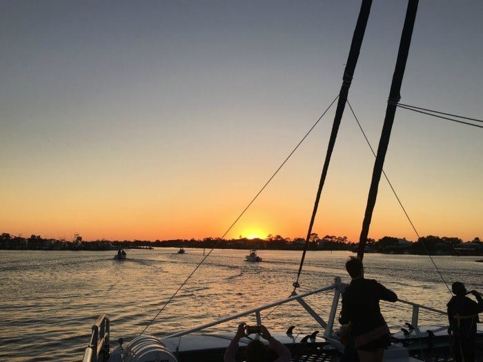 Sunset catamaran sail with Sail Wild Hearts in Orange Beach Alabama