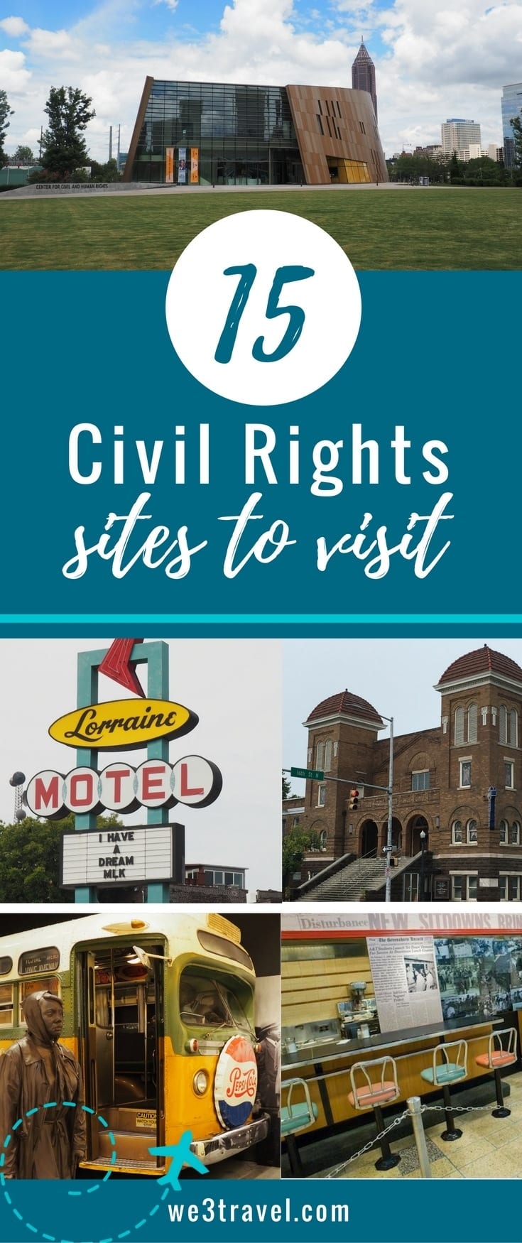 15 Civil Rights sites to visit with your kids. Teach the kids about Martin Luther King Jr. and other leaders of the civil rights movement in the United States at one or more of these museums and historic sites. #civilrights #marthinlutherking #mlk 