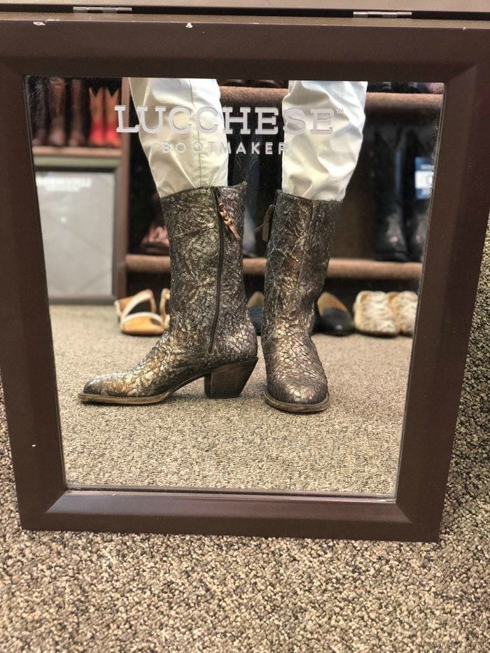 Lucchese python boots in mirror