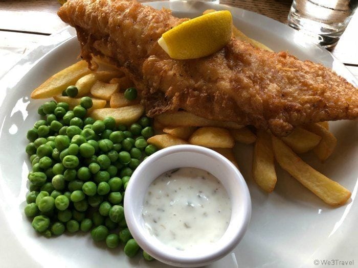 Fish and chips at the Globe in London