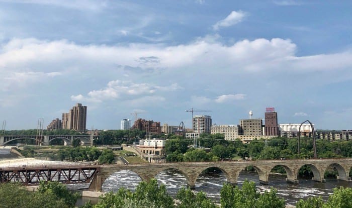 Minneapolis skyline view from Endless Bridge