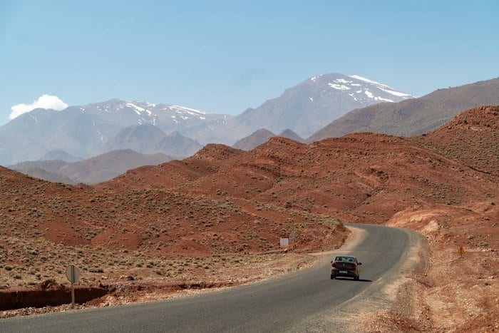 driving through mountains in Morocco