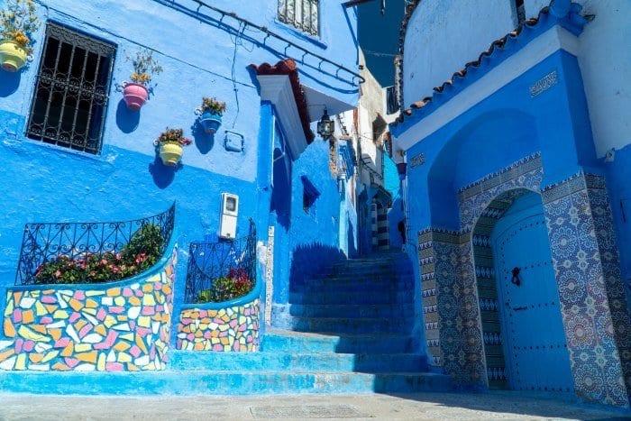 Blue steps with colorful tile