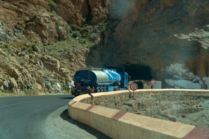 truck entering tunnel in Morocco