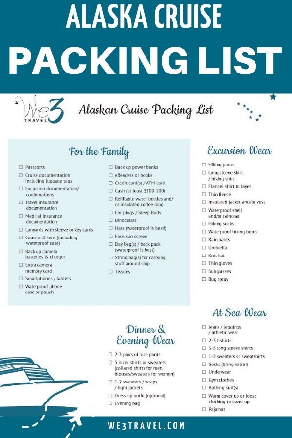 Print out this downloadable printable packing list for an Alaskan cruise and get detailed tips and ideas on what to pack for a cruise to Alaska. #alaskacruise #packinglist #alaska
