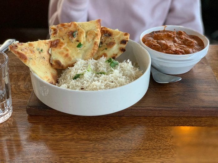 Butter chicken and rice at Earl's