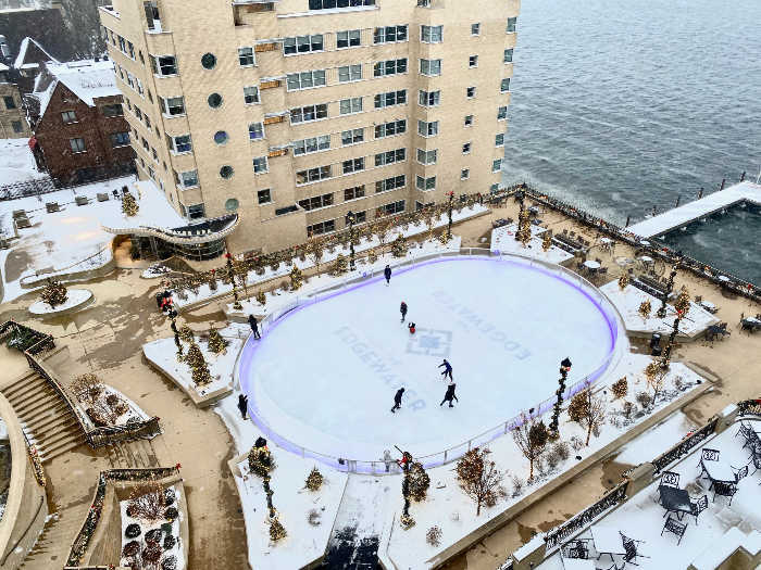 Edgewater hotel ice rink from above