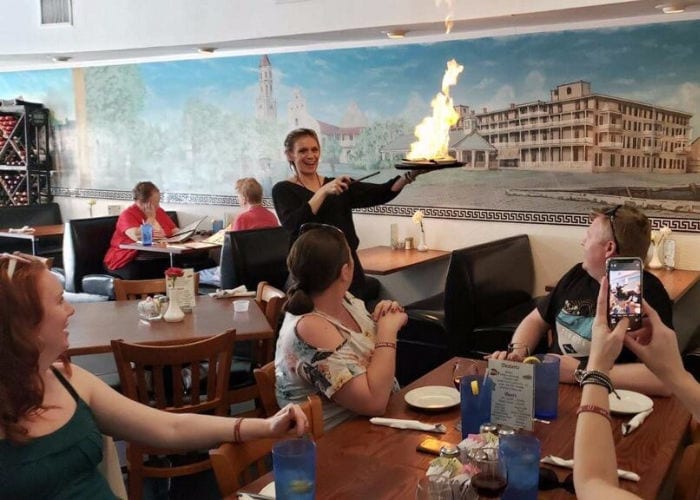 Saganaki on fire at Athena's in St Augustine