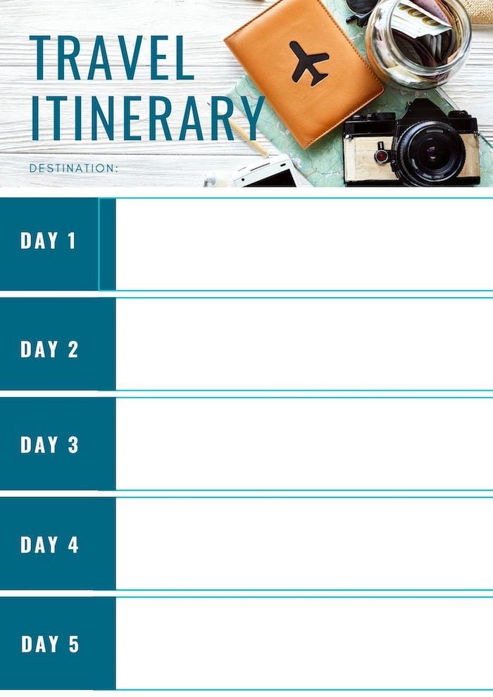 travel itinerary worksheet