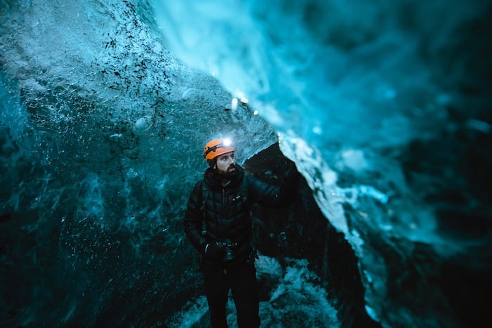 Guide in Blue Ice Cave in Iceland