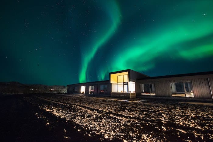 Northern Lights over Lilja guesthouse in Iceland