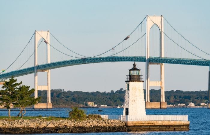 Pell Bridge and Goat Island lighthouse