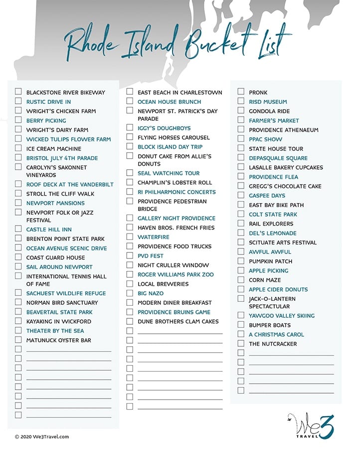 Rhode Island Bucket List checklist