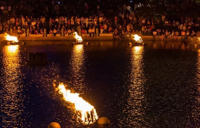 Waterfire in the basin in Providence