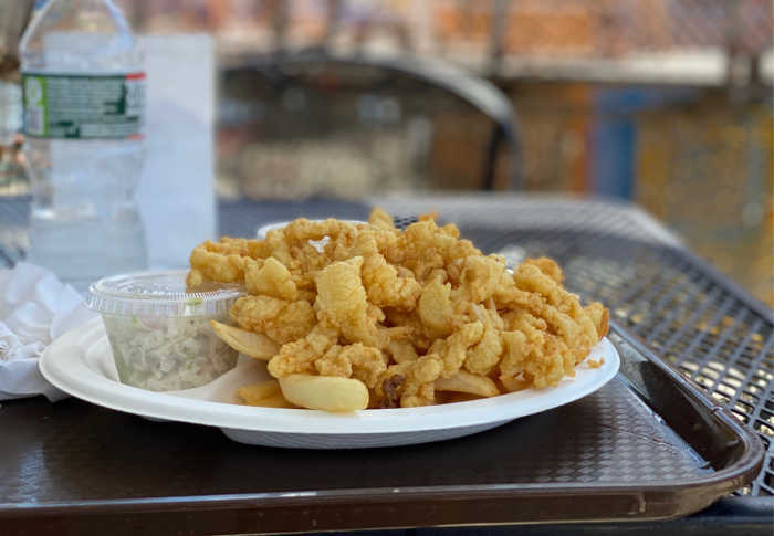 Fried clams and fries at Blue Collar Lobster in Gloucester