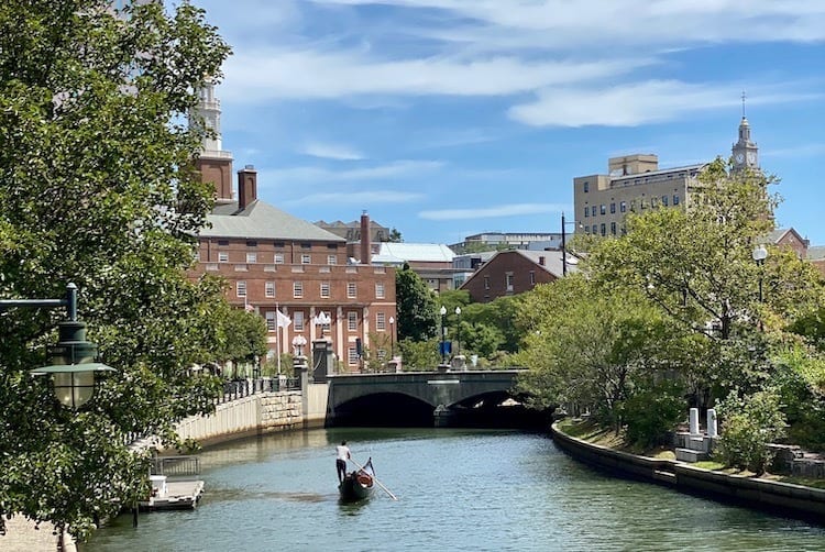 River in downtown Providence with gondola