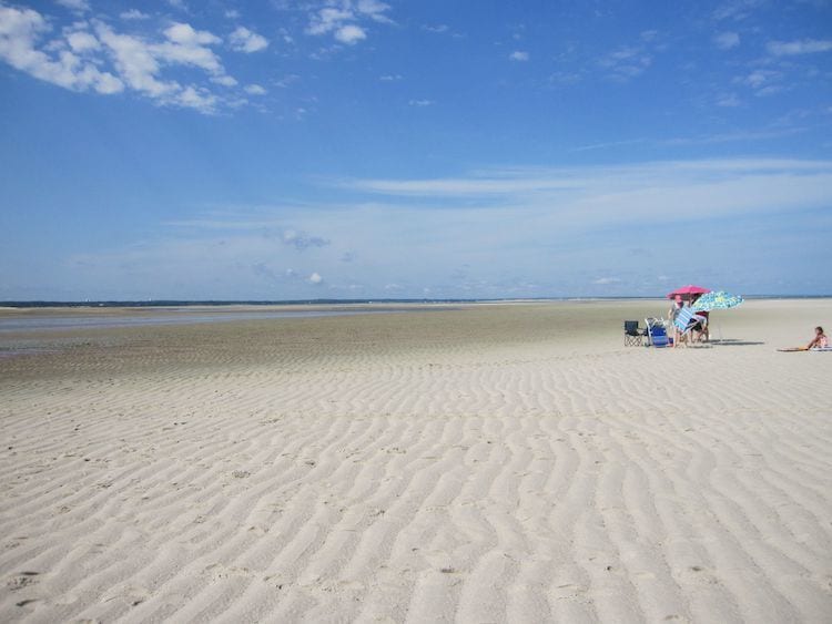 Chapin's Beach on Cape Cod with a family under an umbrella