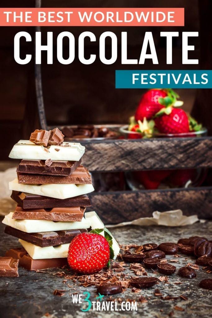 The best worldwide chocolate festivals with a stack of chocolate and strawberries