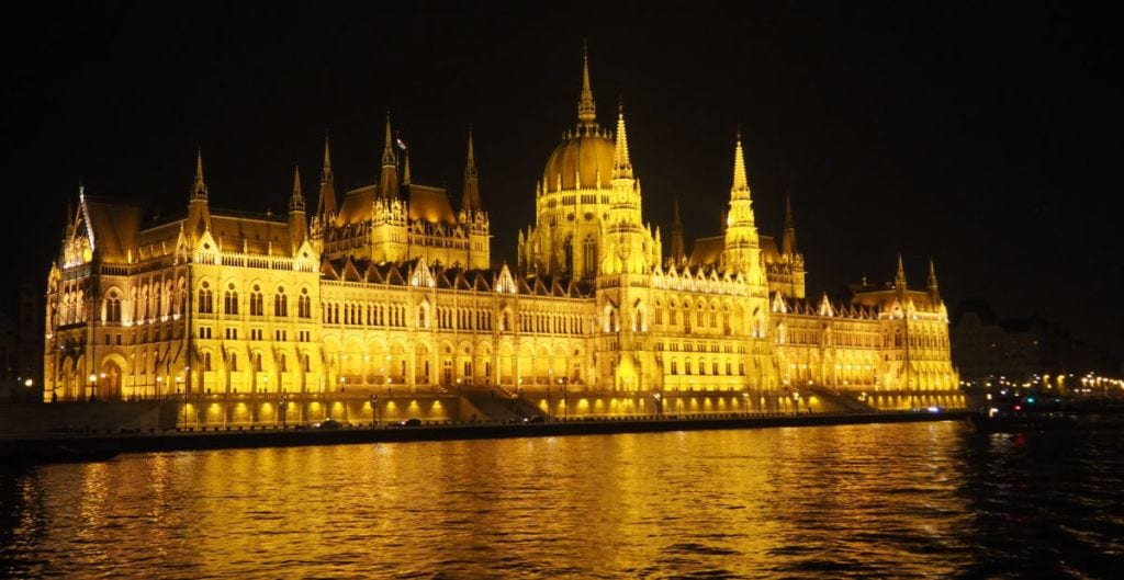 Parliament building in Budapest at night