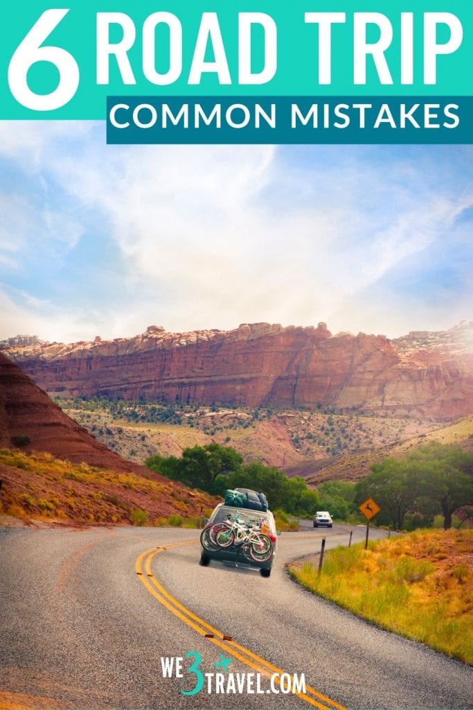 6 road trip common mistakes with car heading into canyon with suitcases on top