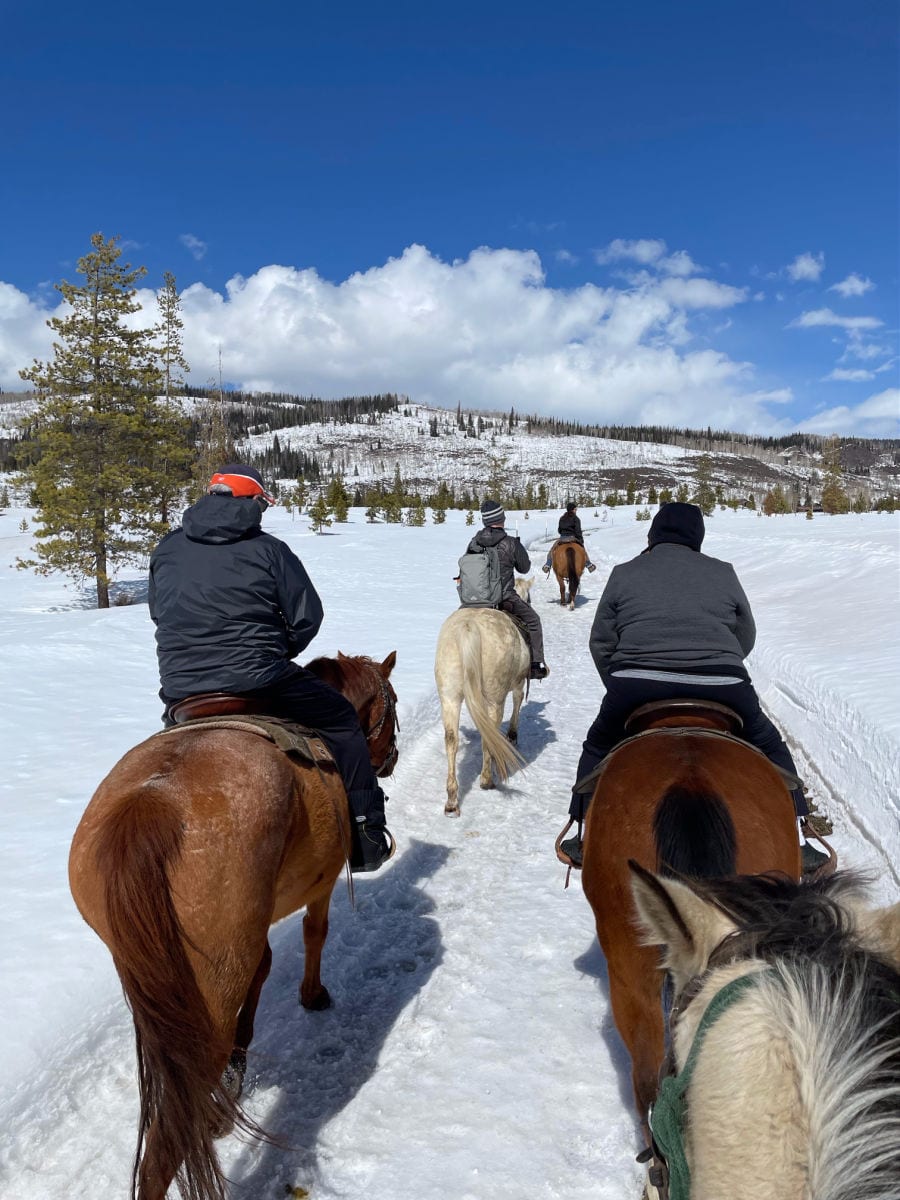 Horse trail ride through the snow