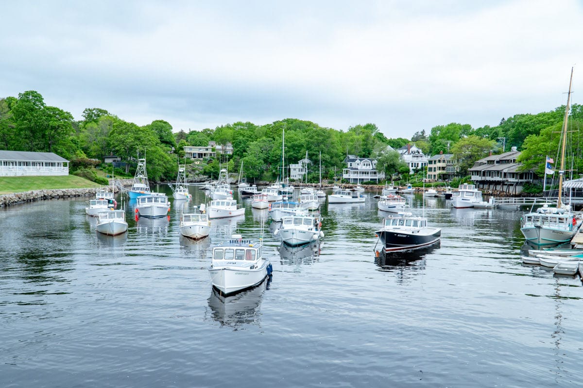 boats in the harbor in Perkins Cove in Ogunquit