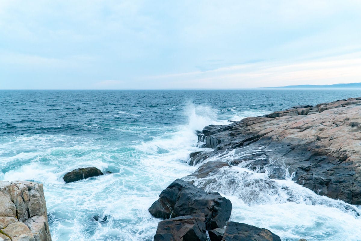 waves crashing on the rocks at high tide at Schoodic point