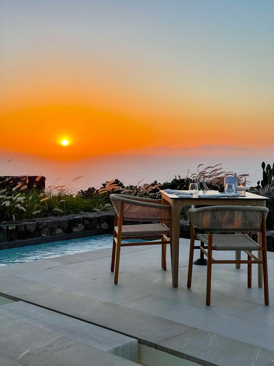 sunset and table at Elements Santorini