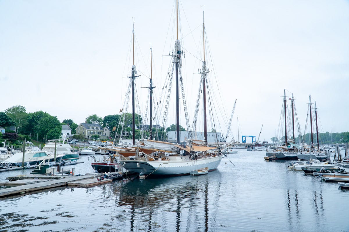 Maine Windjammers at dock in Camden Harbor