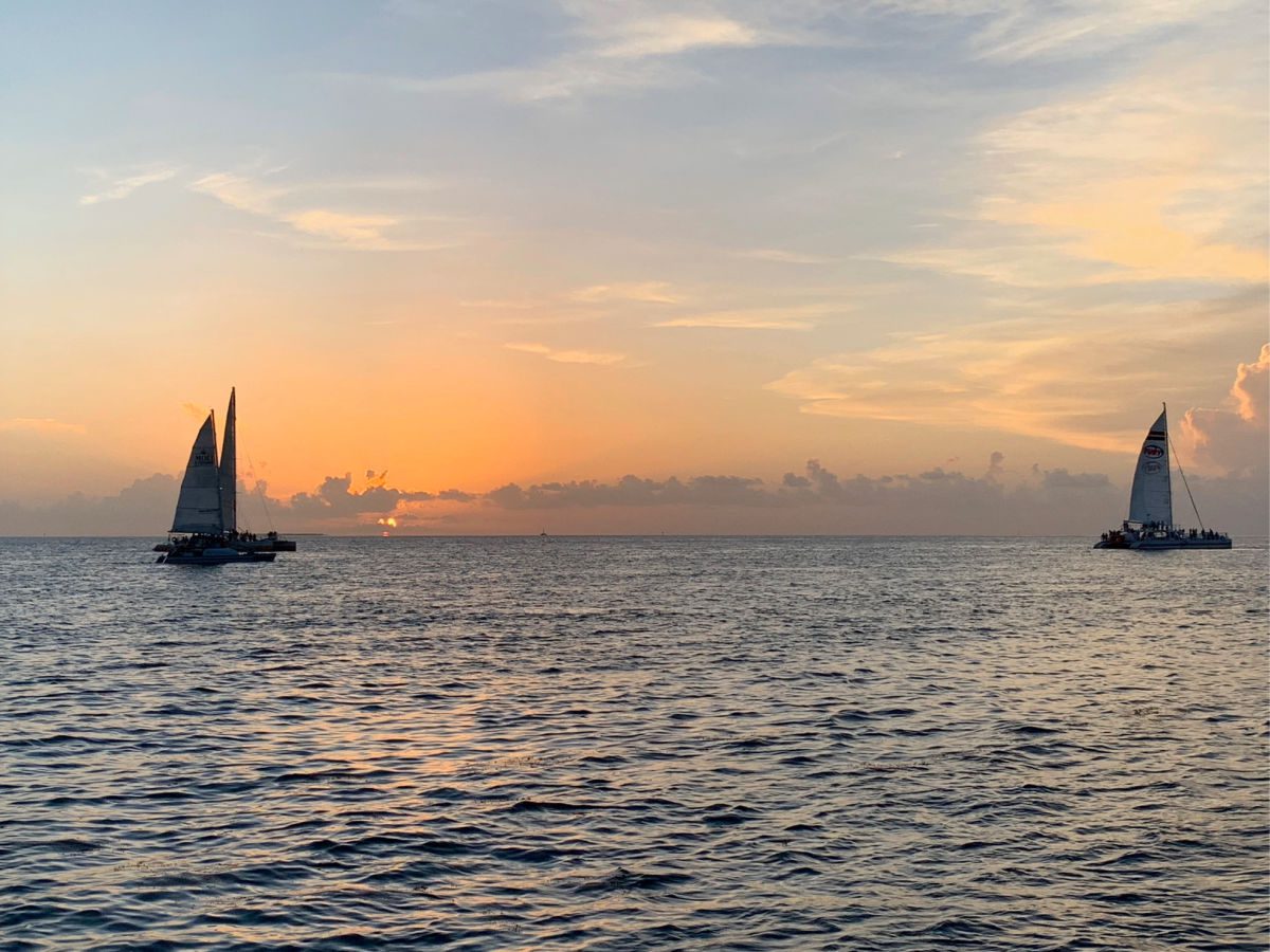 Two sailboats at sunset in Key West