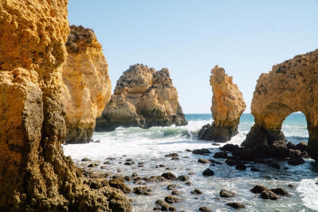 Rock formations in water in the Algarve Portugal