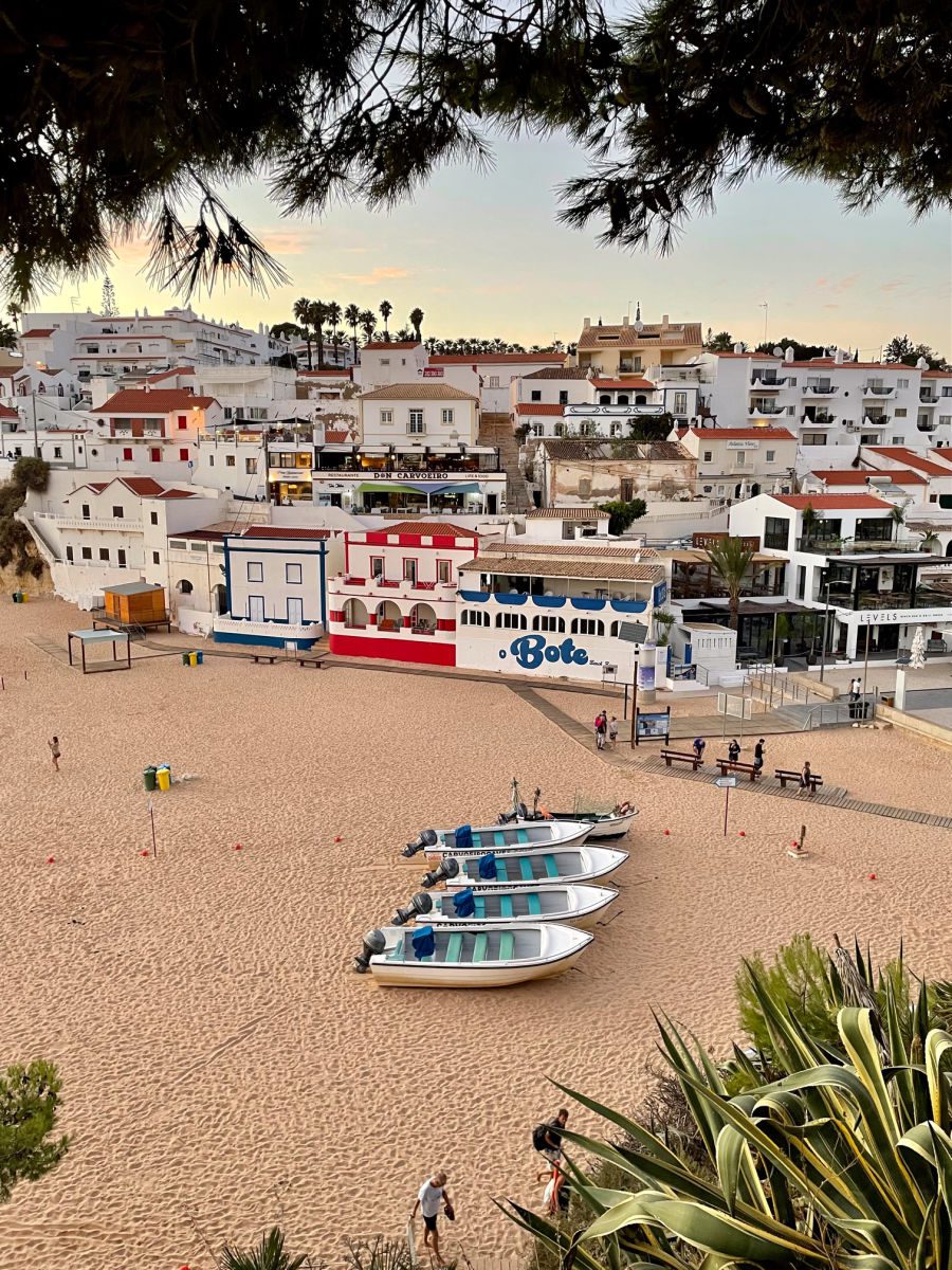 Carvoeiro town and beach with boats