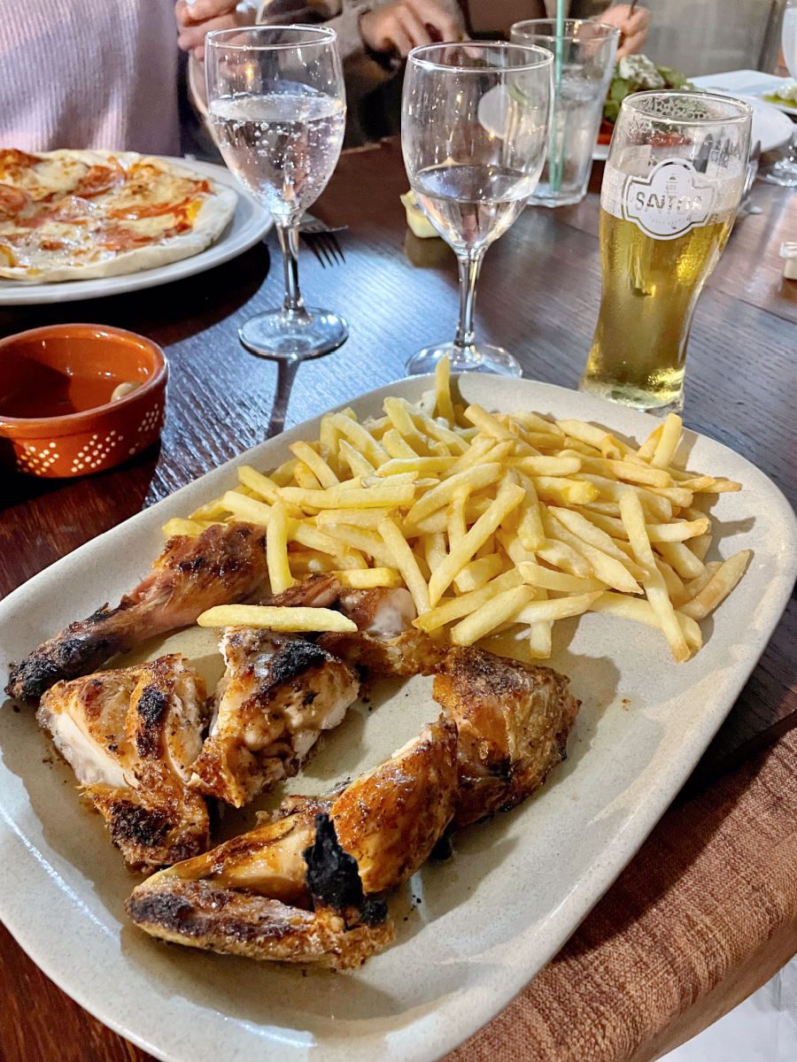 Peri Peri chicken and fries with a beer