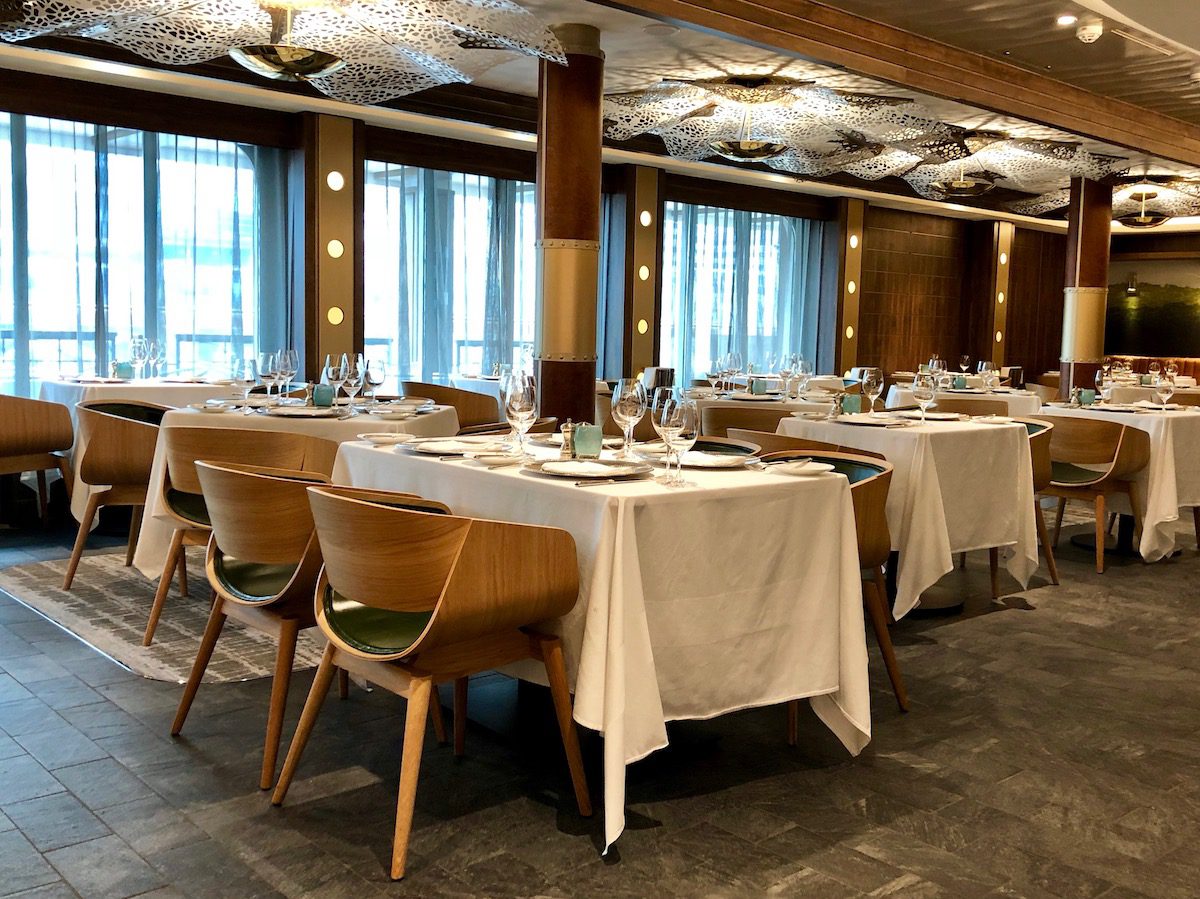 dining room with tables set on the Norwegian bliss cruise ship