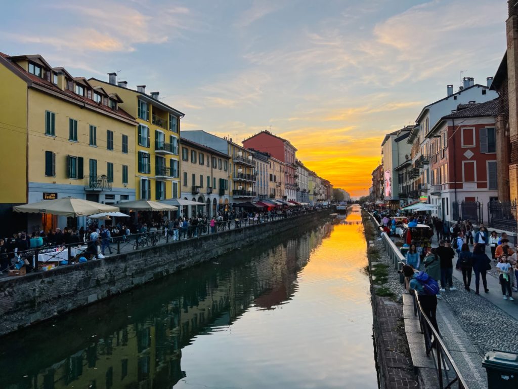 Navigli grand canal at sunset