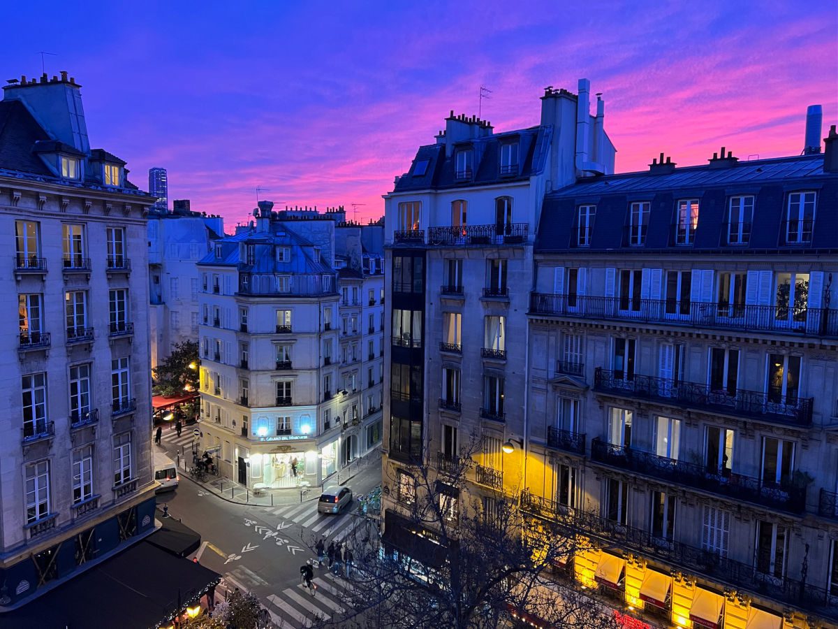 Purple and pink sunset over the Parisian buildings