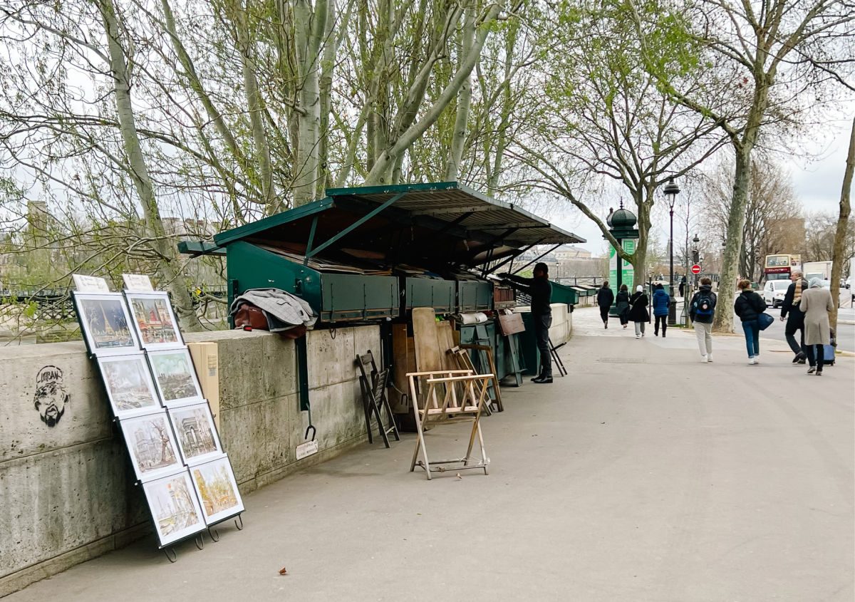 Shops along the Seine river