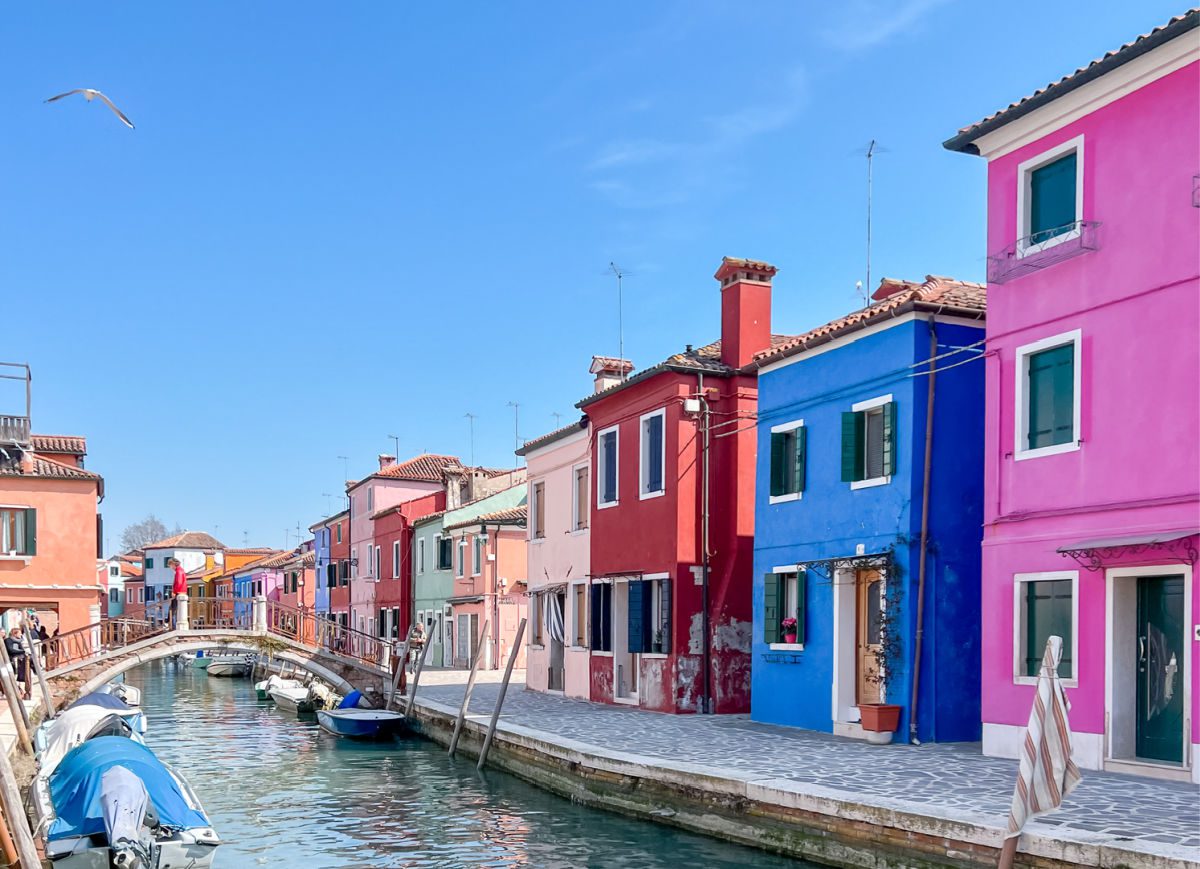 Colorful houses on canal in Burano