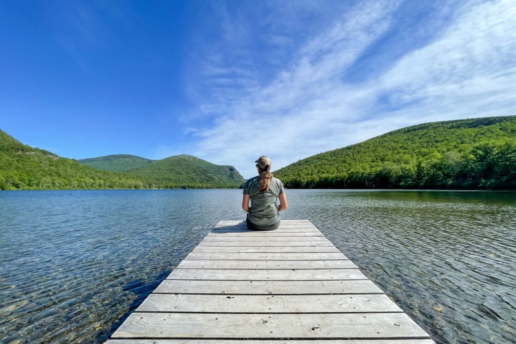 Tamara on the dock at Baxter Pond