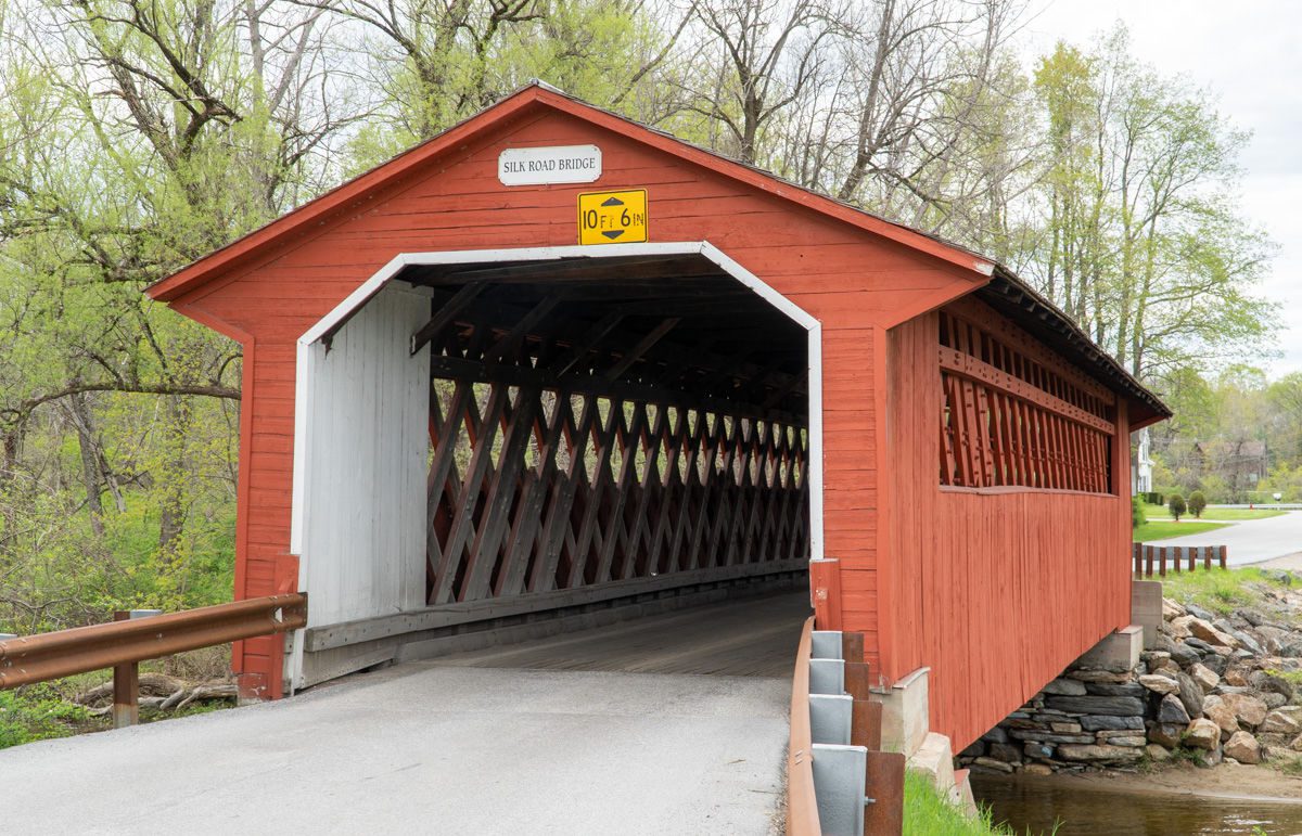 Red silk road covered bridge near Bennington Vermont