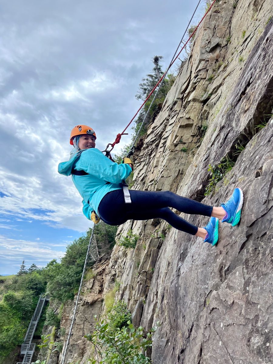 Cliff rappelling at Cape Enrage