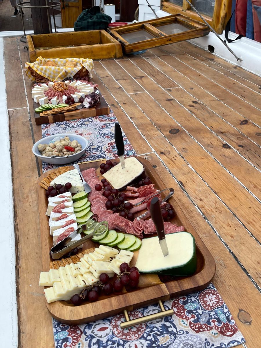 Charcuterie platters on deck of the Schooner Heritage