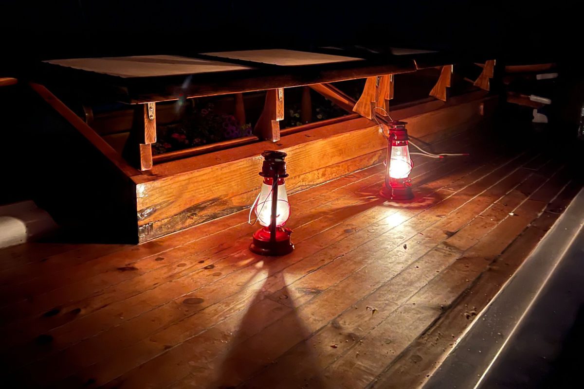 Lanterns on deck at night