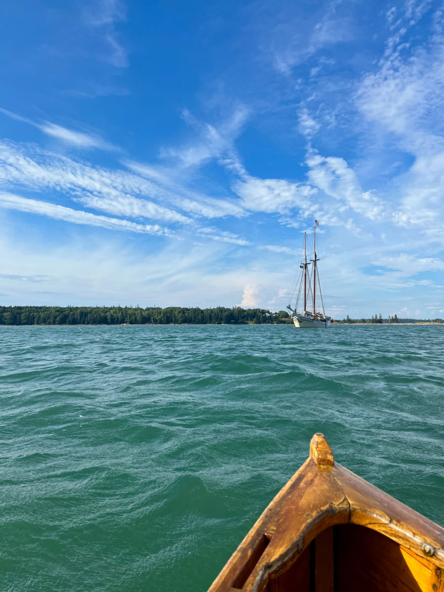 Schooner Heritage from a small sailboat