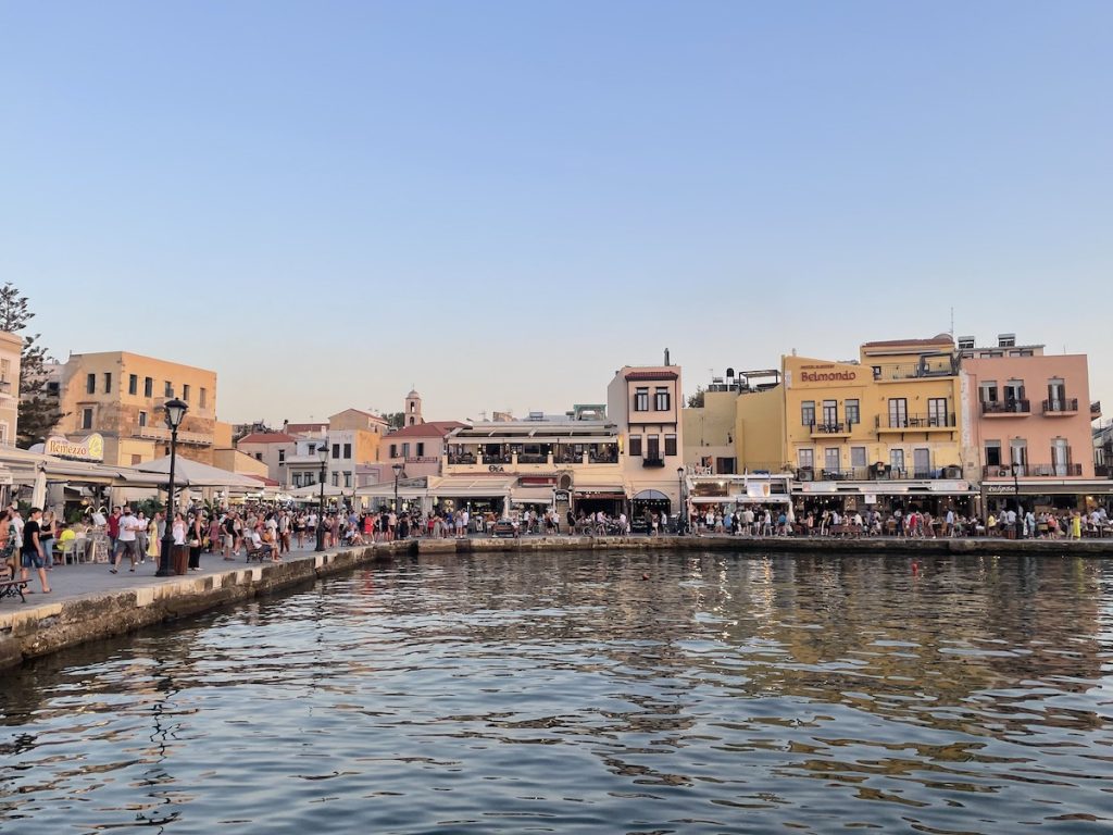 Chania Harbor at dusk on Crete
