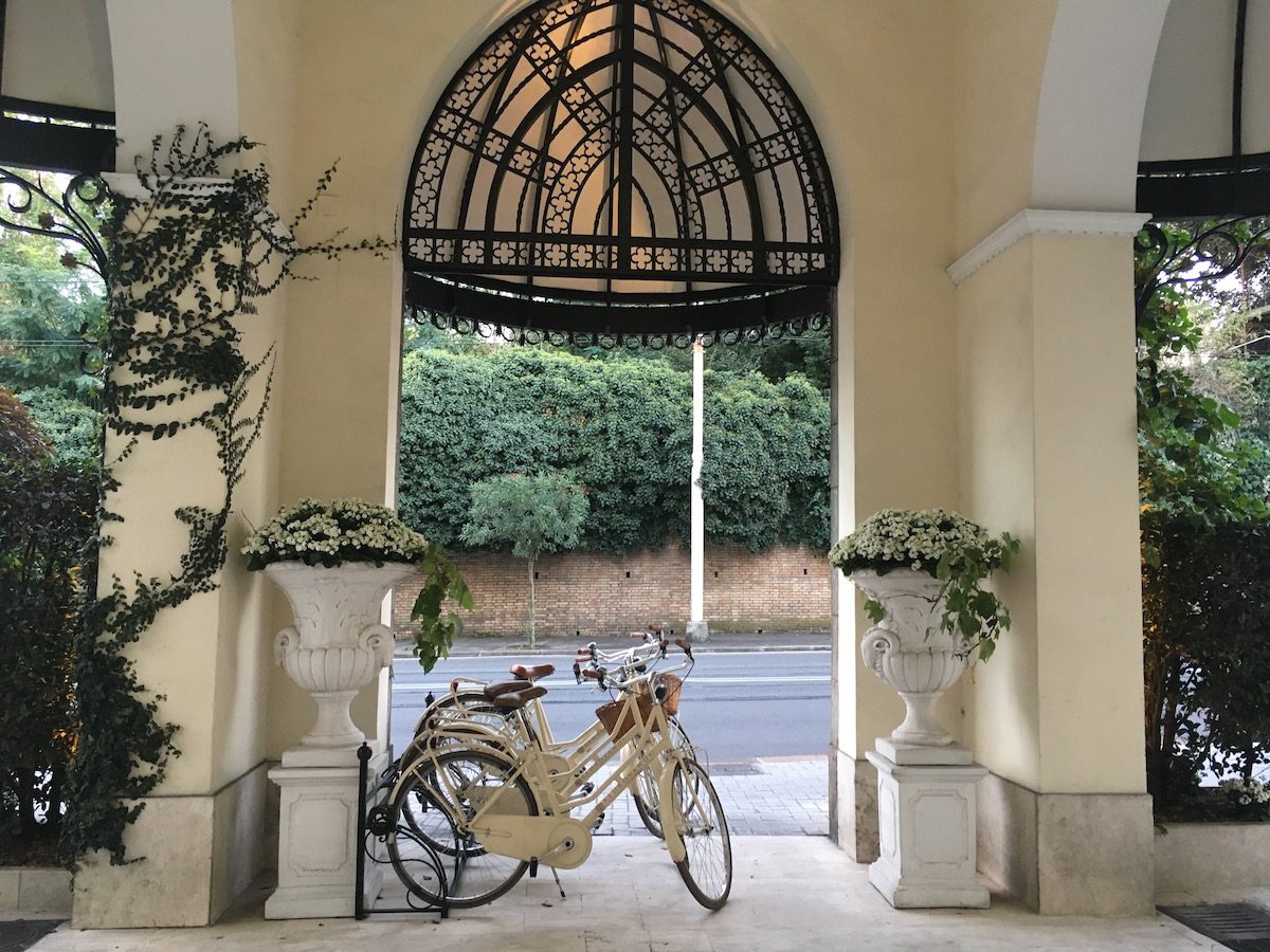 Bikes at the entrance to Aldrovandi Hotel