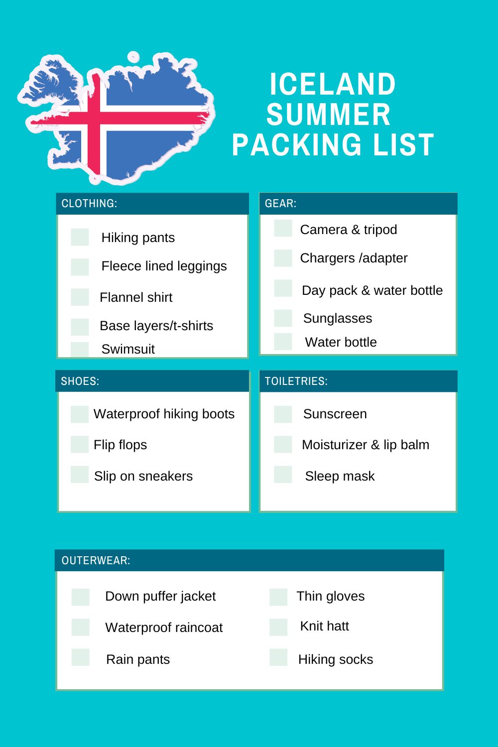 Iceland summer packing list