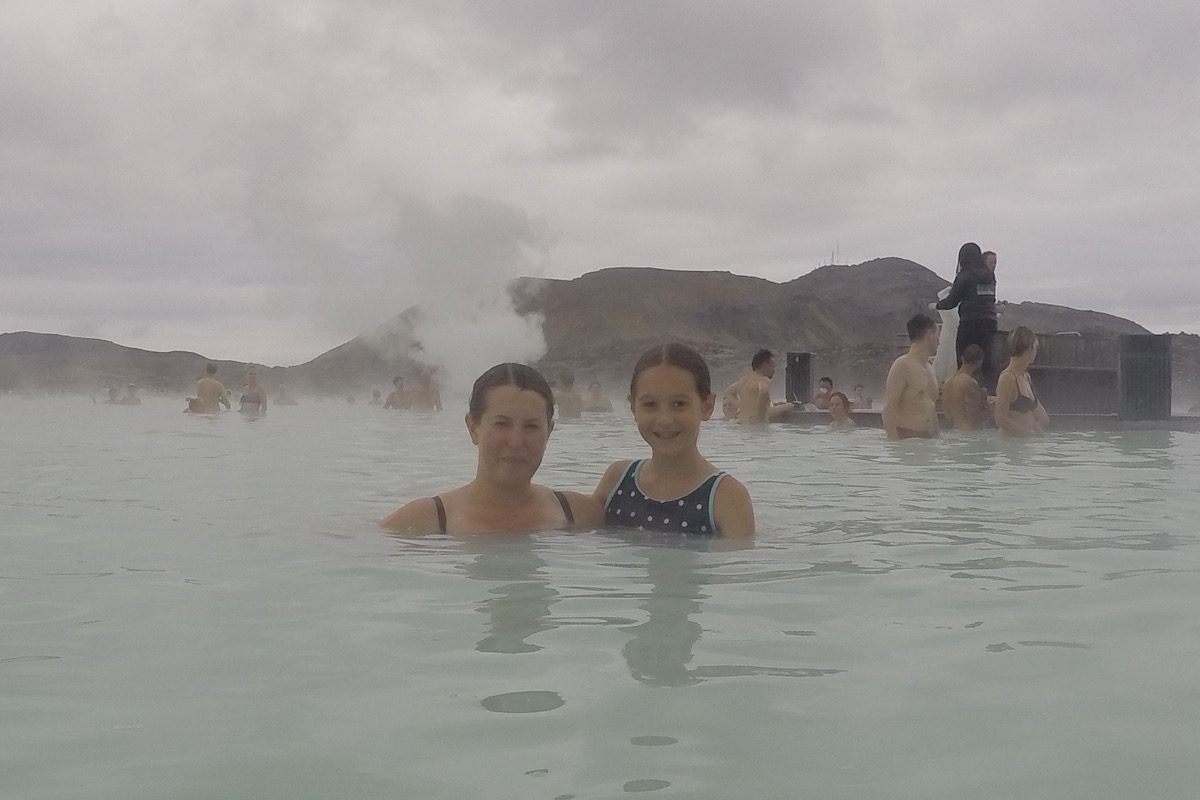Mom and daughter at the Blue Lagoon