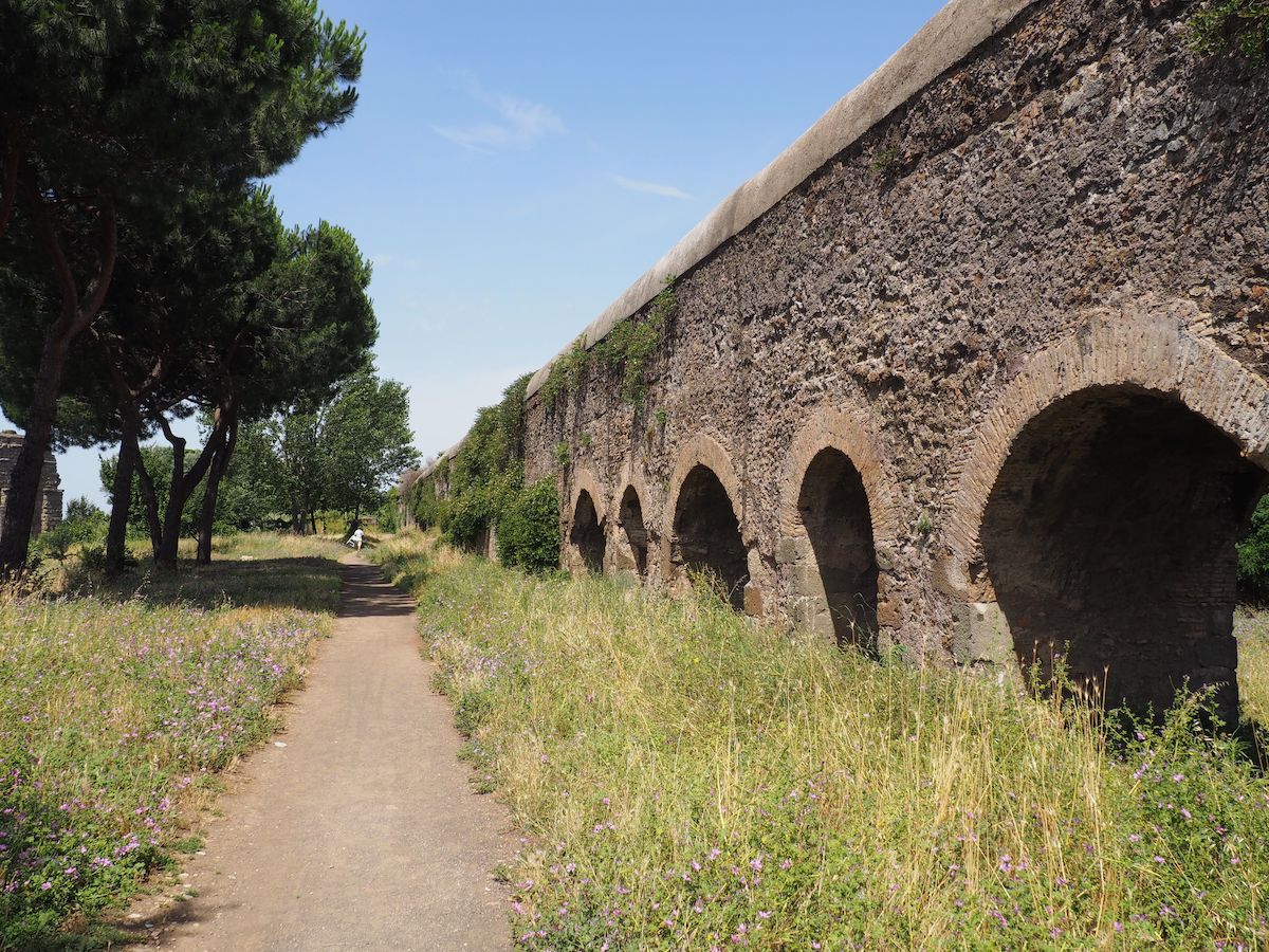 Aqueduct on angle alongside path